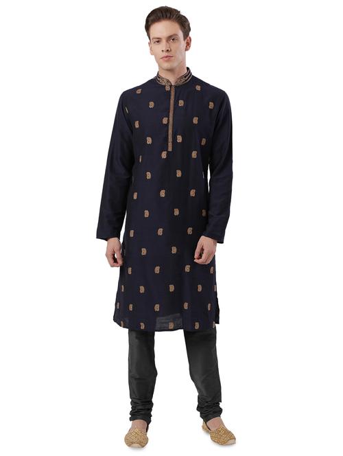 navy blue embroidered long kurta - 17592394 - Standard Image - 0