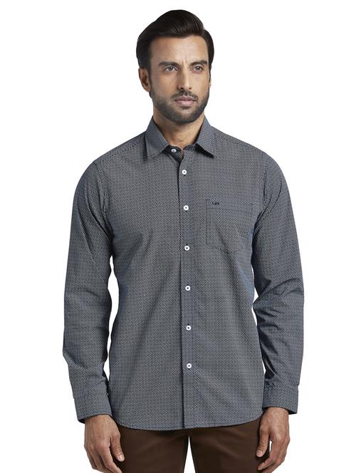 navy blue self design casual shirt - 17592440 -  Standard Image - 0