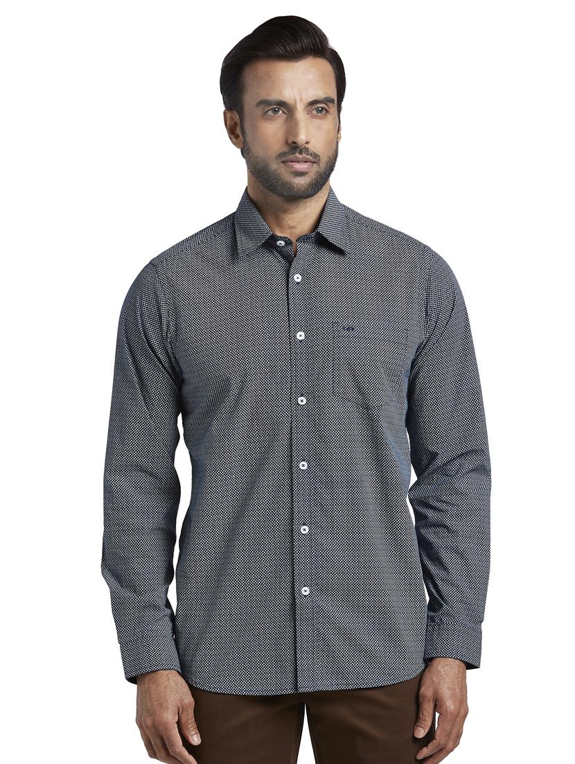 navy blue self design casual shirt - 17592440 -  Zoom Image - 0
