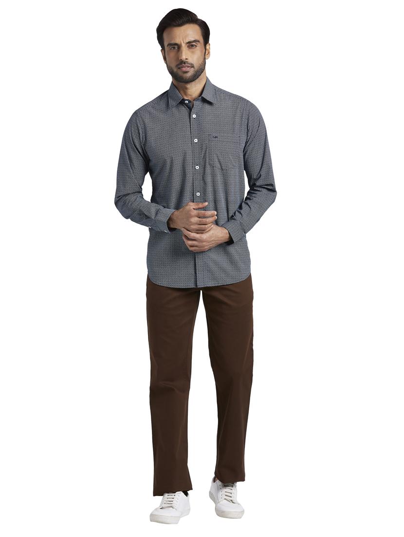 navy blue self design casual shirt - 17592440 - Standard Image - 3
