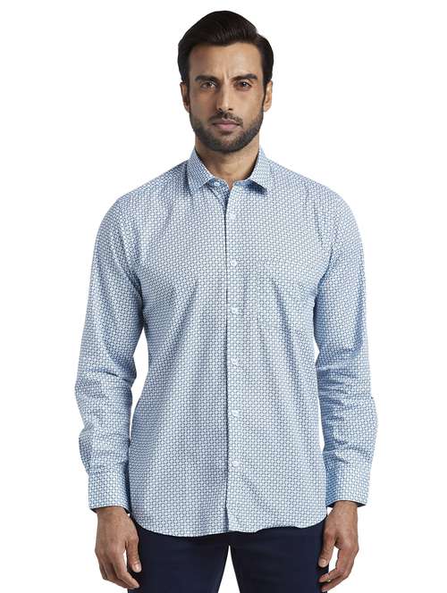 light blue printed casual shirt - 17592464 - Standard Image - 0