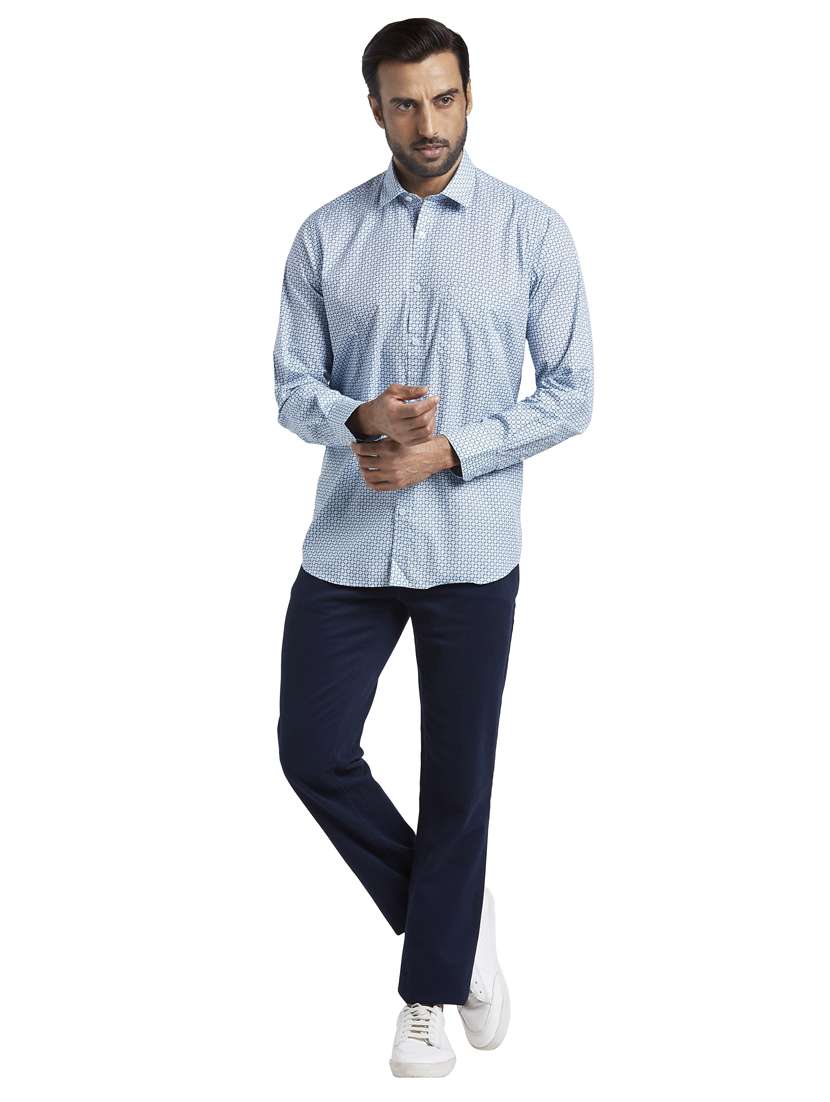 light blue printed casual shirt - 17592464 - Standard Image - 3