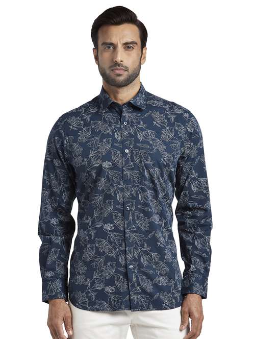 navy blue floral print casual shirt - 17592468 -  Standard Image - 0