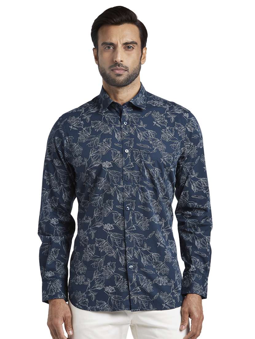 navy blue floral print casual shirt - 17592468 -  Zoom Image - 0