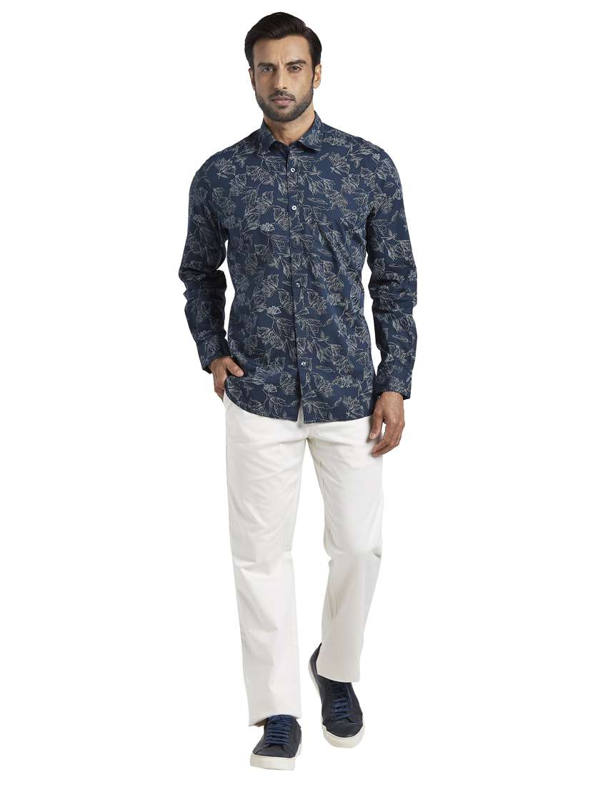 navy blue floral print casual shirt - 17592468 - Standard Image - 3