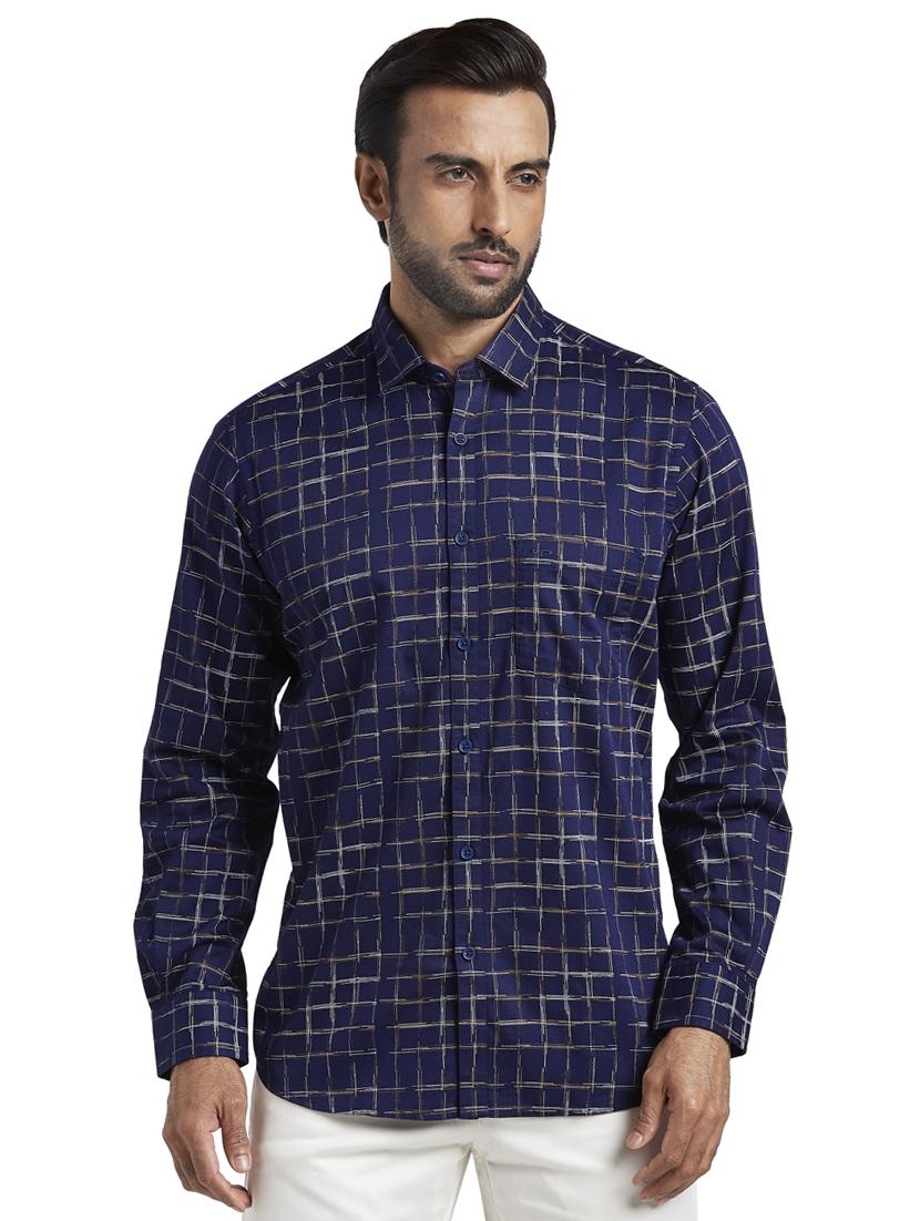 navy blue checkered casual shirt - 17592484 - Zoom Image - 0