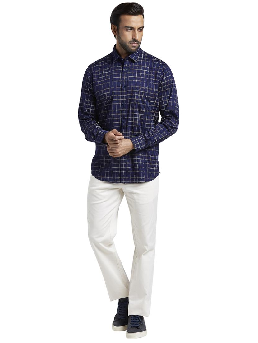navy blue checkered casual shirt - 17592484 - Standard Image - 3
