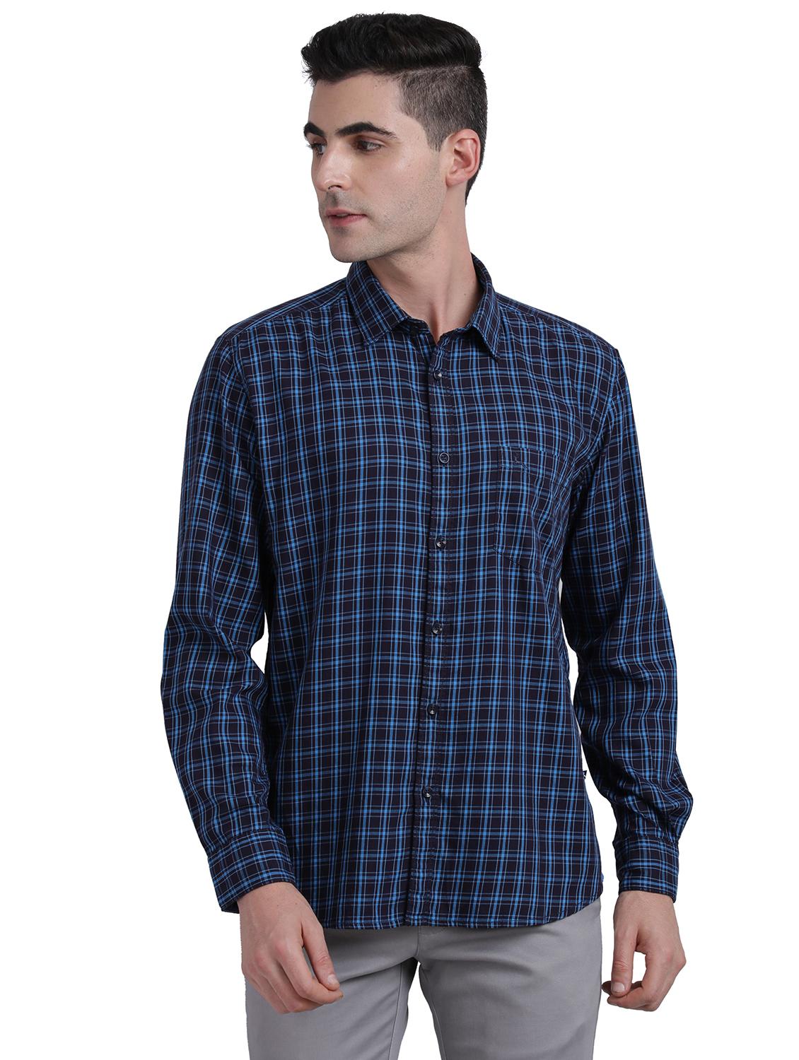 navy blue checkered casual shirt - 17592531 -  Zoom Image - 0