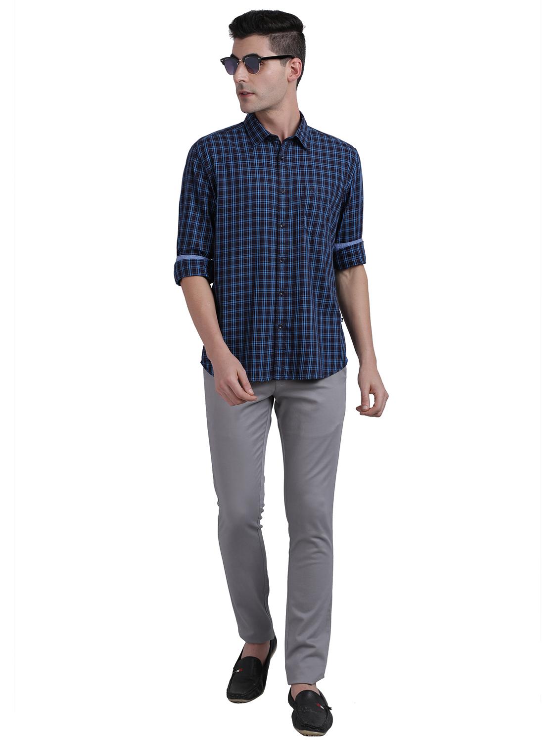 navy blue checkered casual shirt - 17592531 - Standard Image - 3