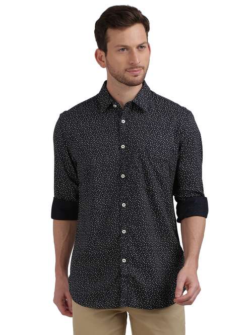 navy blue printed casual shirt - 17592541 - Standard Image - 0