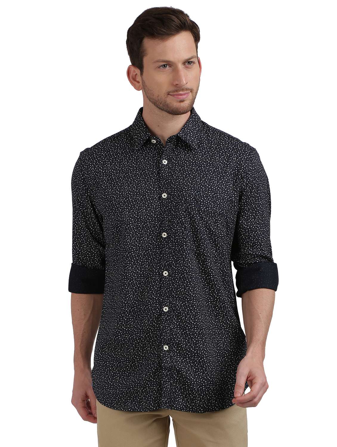 navy blue printed casual shirt - 17592541 - Zoom Image - 0