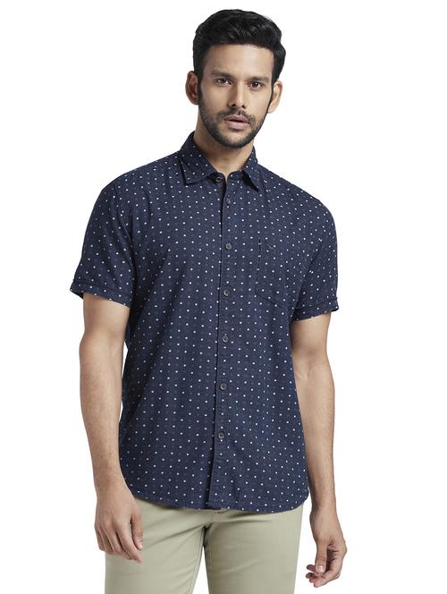 navy blue printed casual shirt - 17592550 - Standard Image - 0