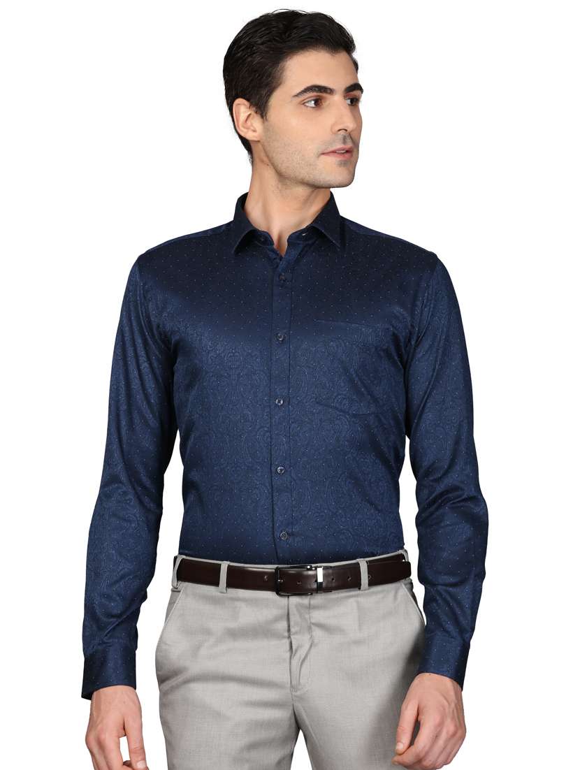 navy blue self design formal shirt - 17592711 -  Zoom Image - 0