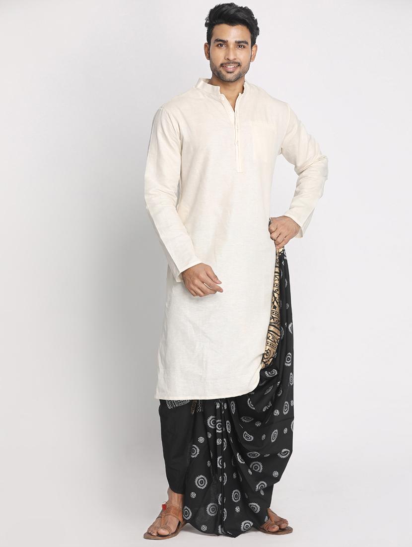 black printed dhoti - 17592774 - Standard Image - 3