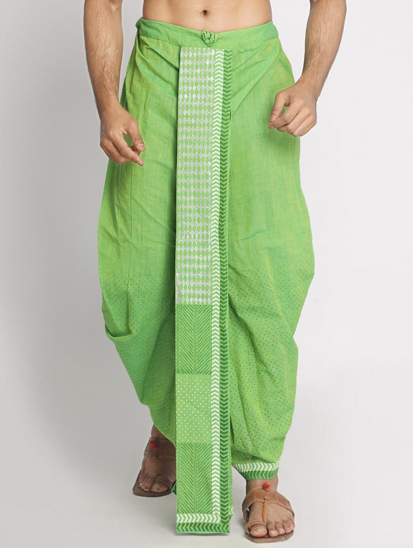 green cotton dhoti - 17592778 -  Zoom Image - 0