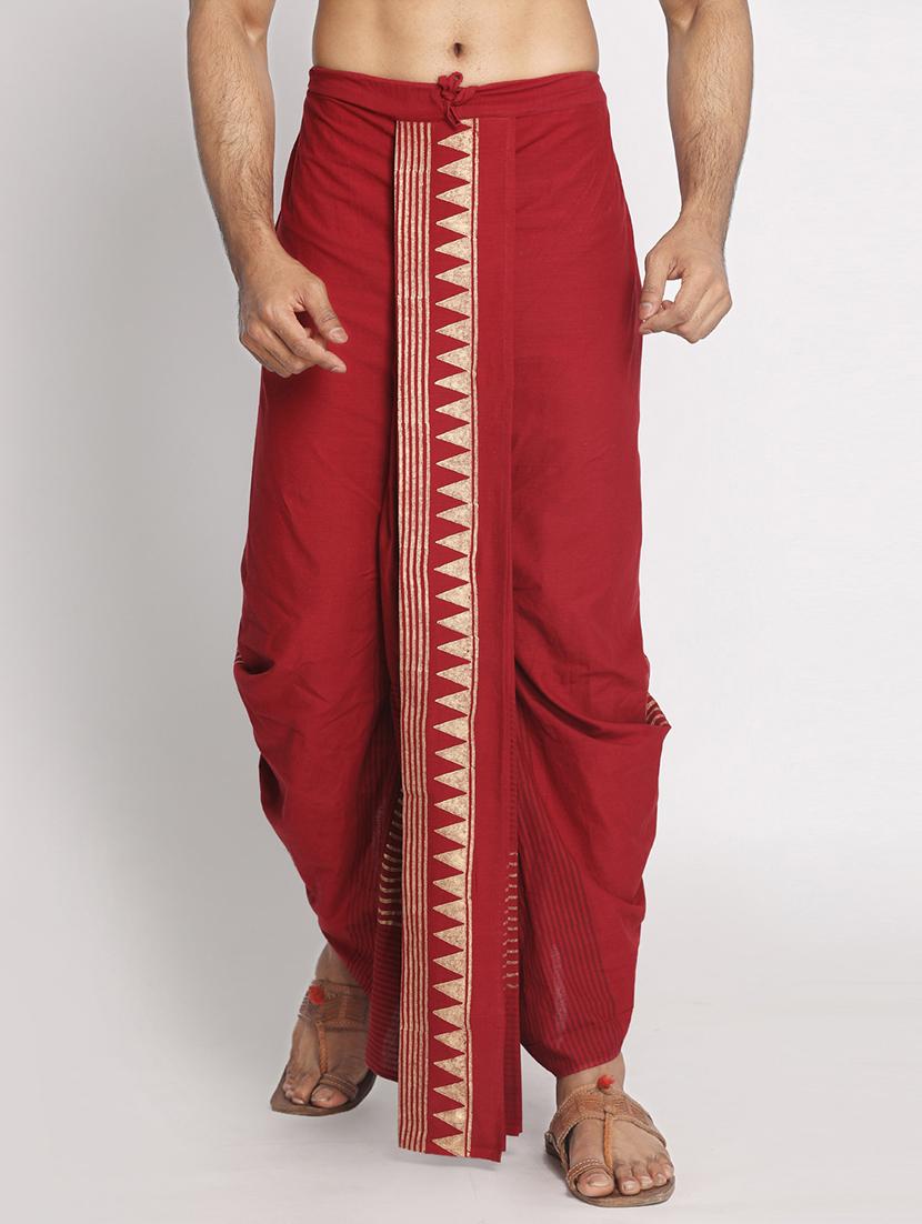 maroon striped dhoti