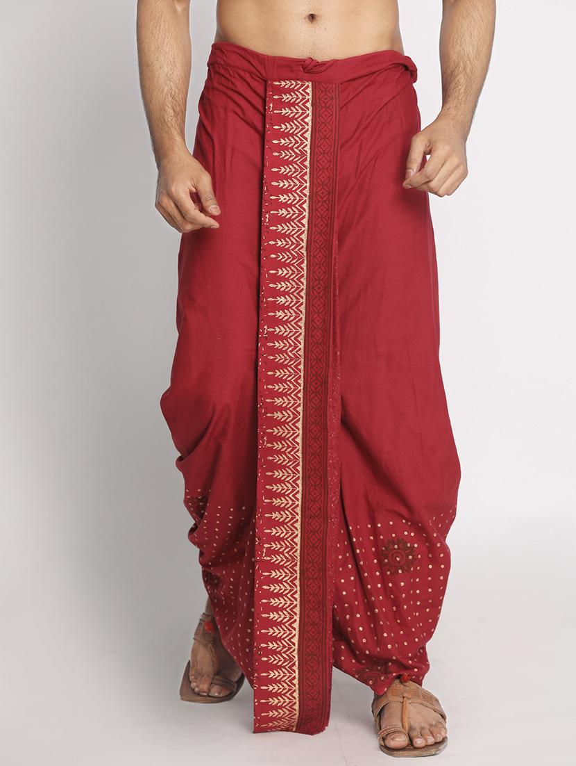 maroon printed dhoti