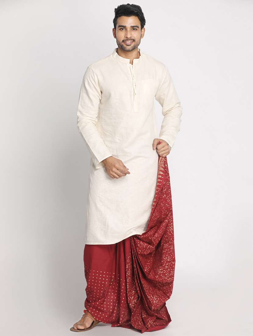 maroon printed dhoti - 17592781 - Standard Image - 3