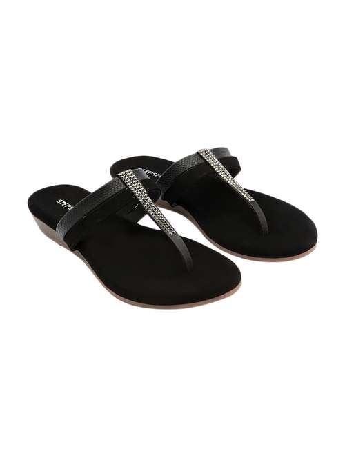 black leatherette slip on sandals - 17594061 -  Standard Image - 0