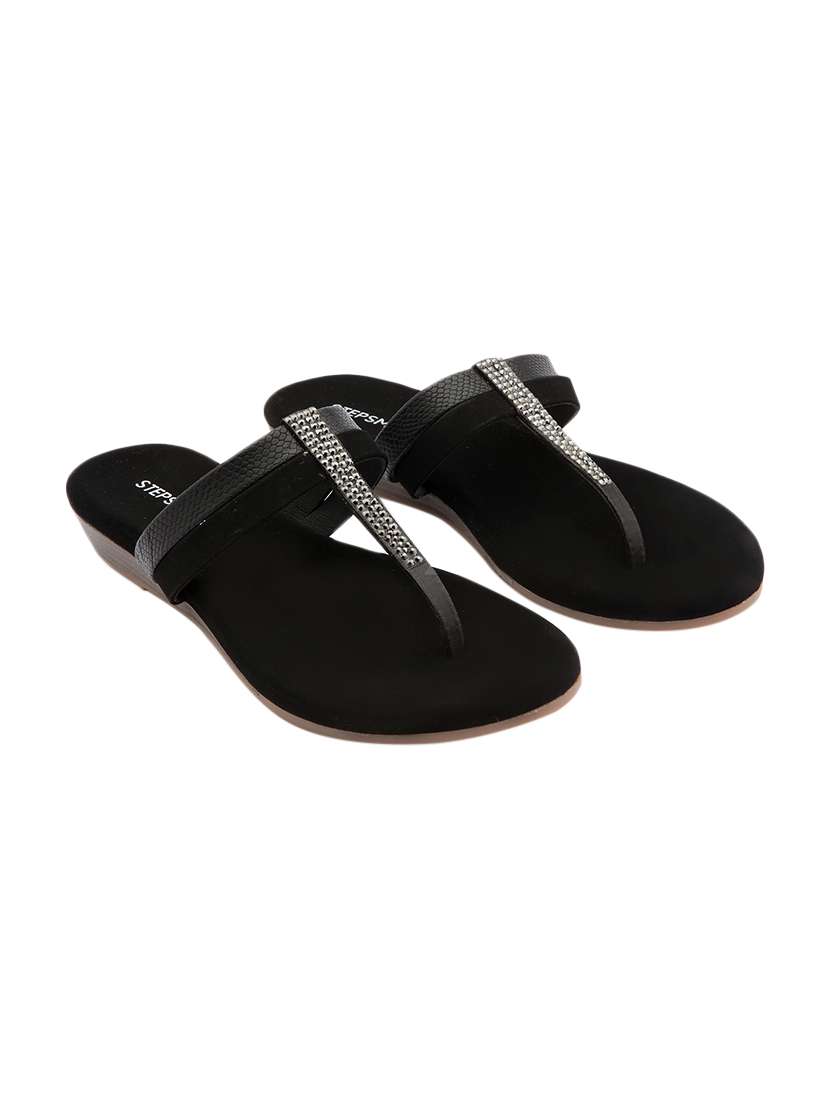 black leatherette slip on sandals - 17594061 -  Zoom Image - 0