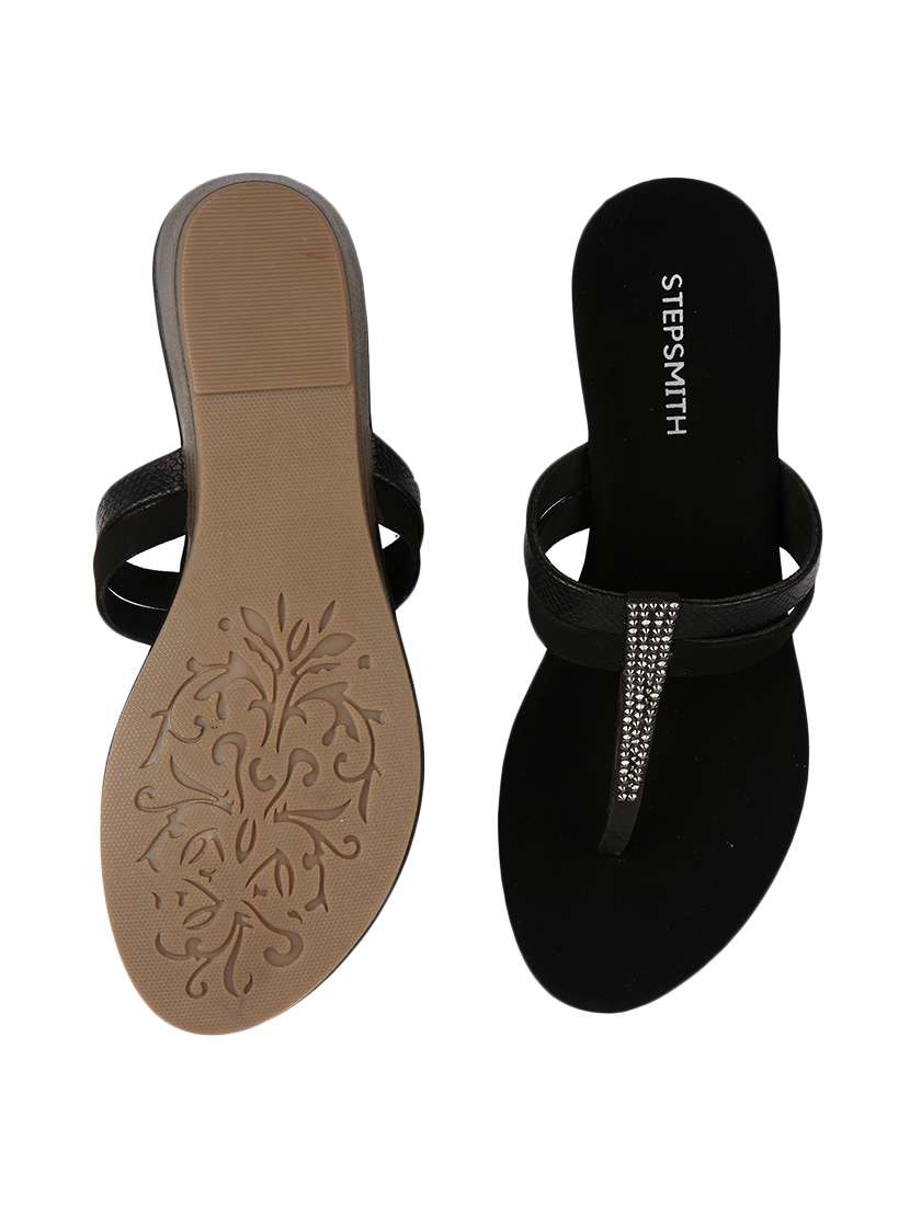 black leatherette slip on sandals - 17594061 -  Standard Image - 3