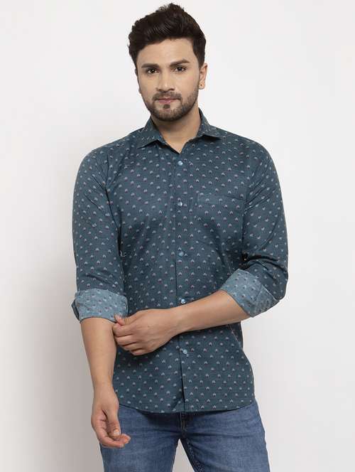 teal ditsy floral casual shirt - 17594348 - Standard Image - 0