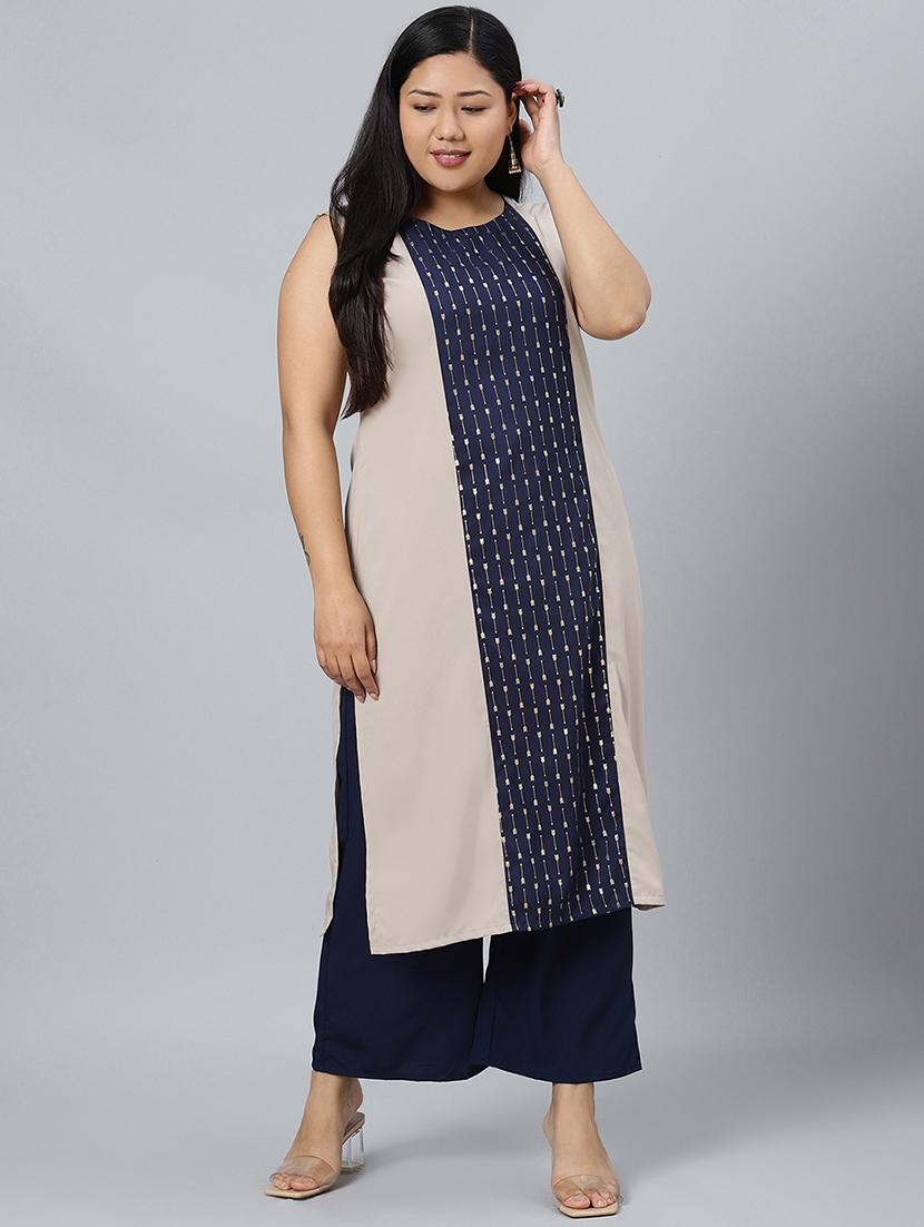 beige crepe kurta palazzo  set - 17594628 -  Zoom Image - 0