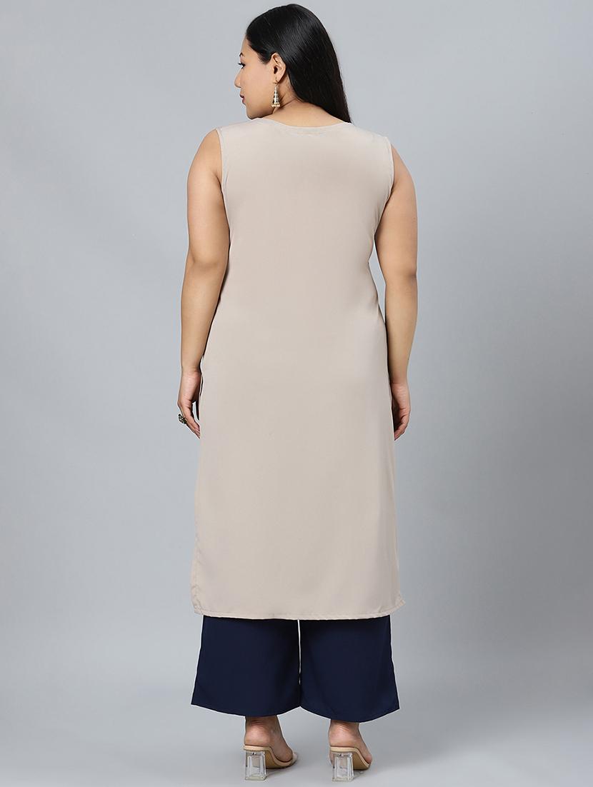 beige crepe kurta palazzo set - 17594628 - Standard Image - 3