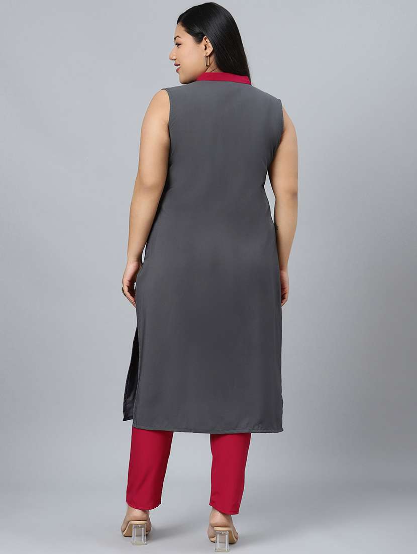 women magenta color block kurta pant set - 17594635 - Standard Image - 3