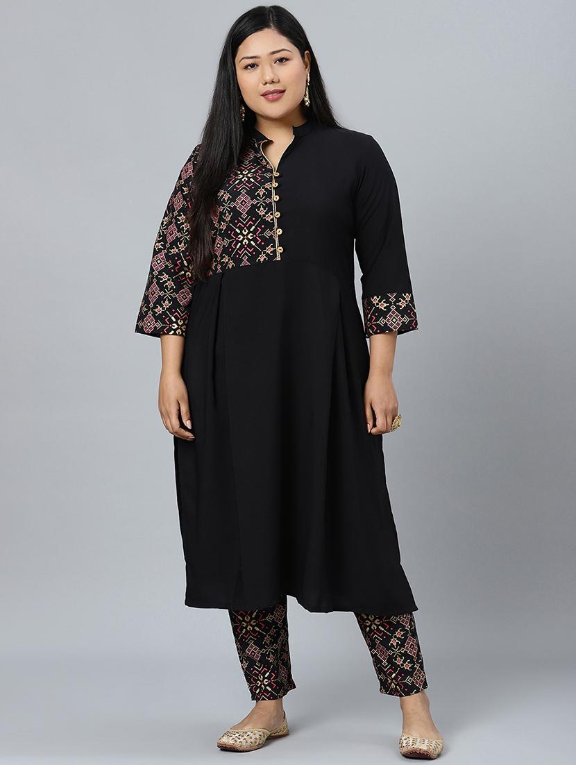black crepe kurta pant  set - 17594646 -  Zoom Image - 0
