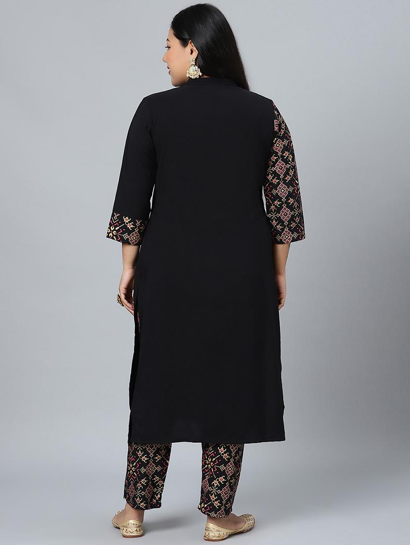 black crepe kurta pant set - 17594646 - Standard Image - 3
