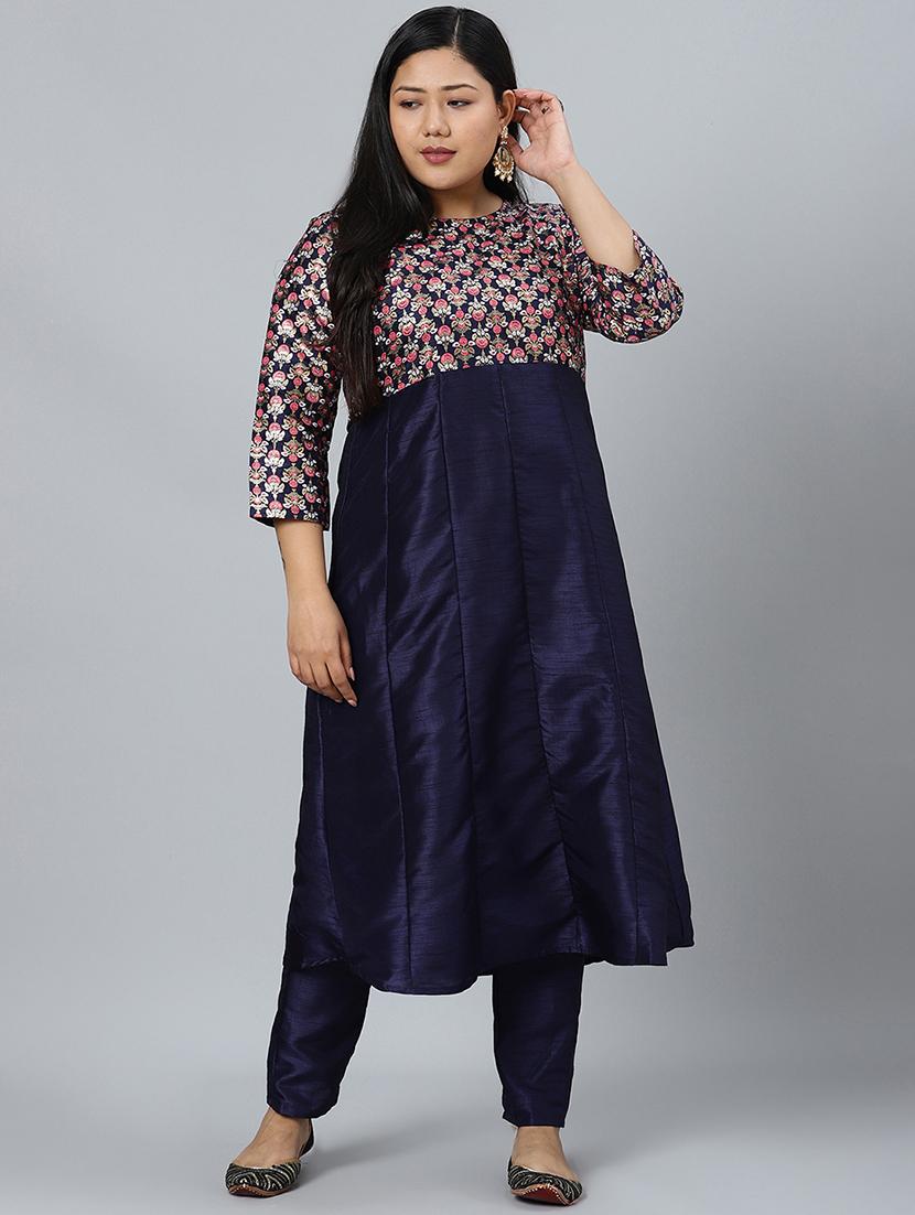 navy art silk kurta pant  set - 17594665 -  Zoom Image - 0