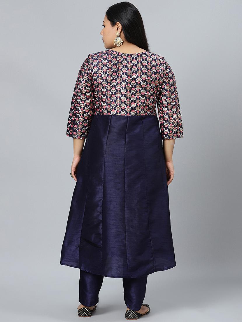 navy art silk kurta pant set - 17594665 - Standard Image - 3