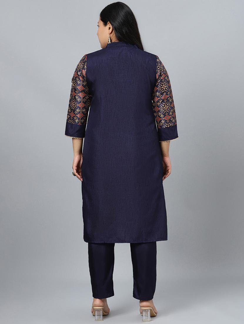 navy art silk kurta pant set - 17594668 - Standard Image - 3