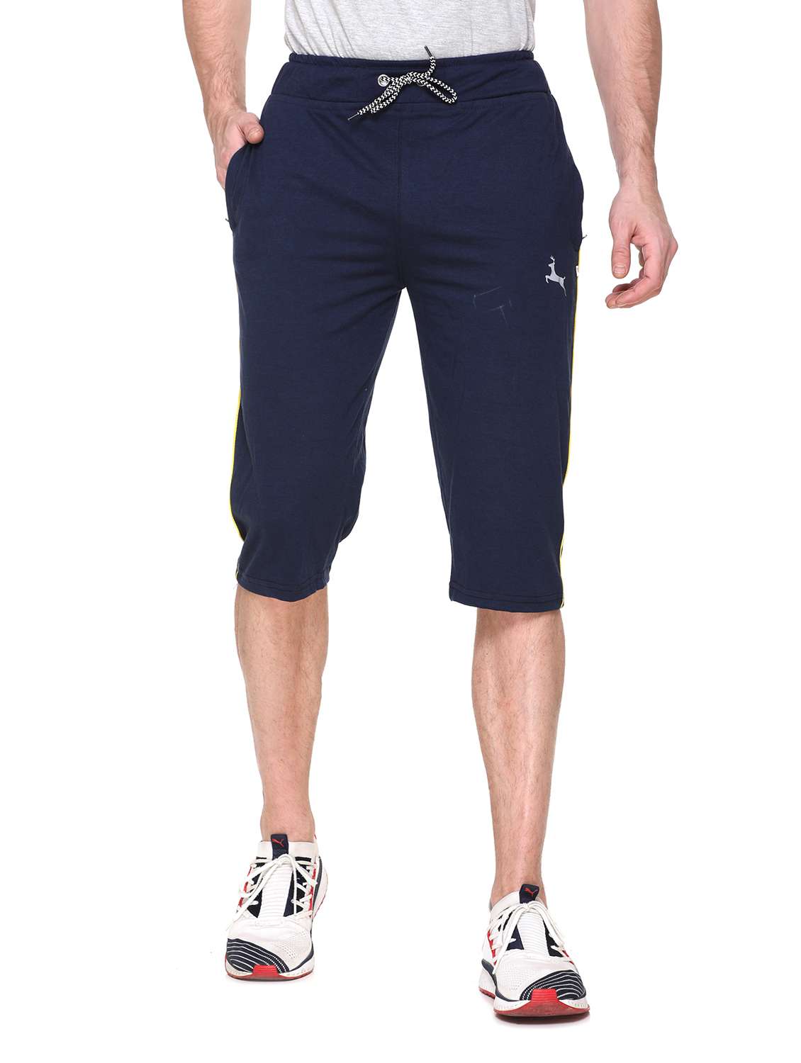 navy blue solid three - fourth