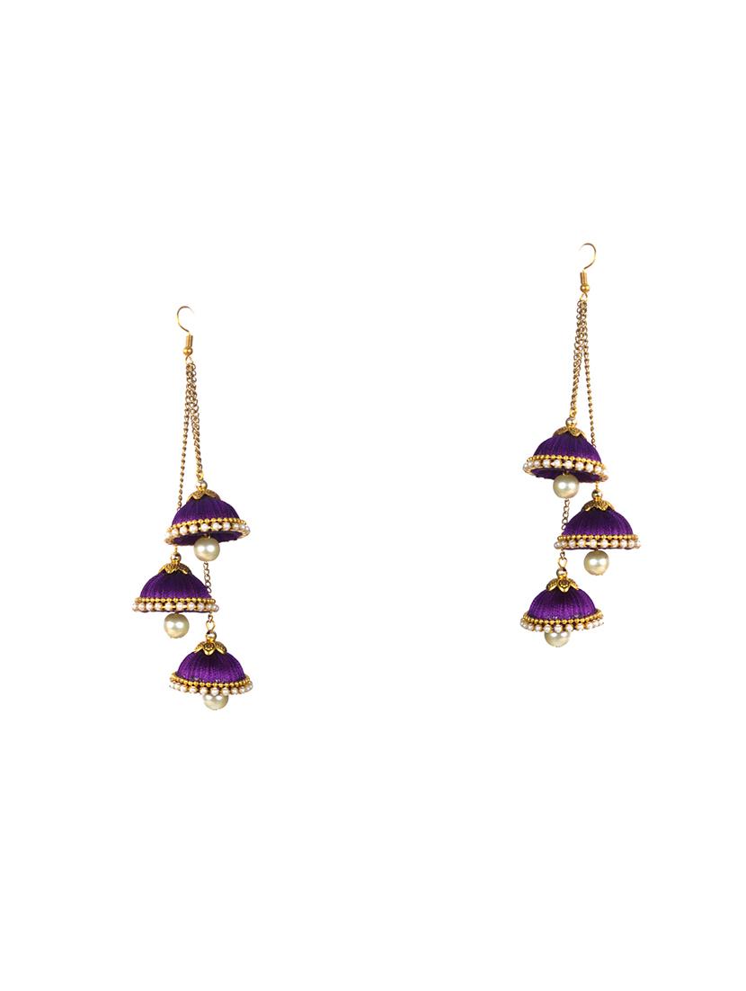 purple cotton jhumka earring - 17595227 - Zoom Image - 0