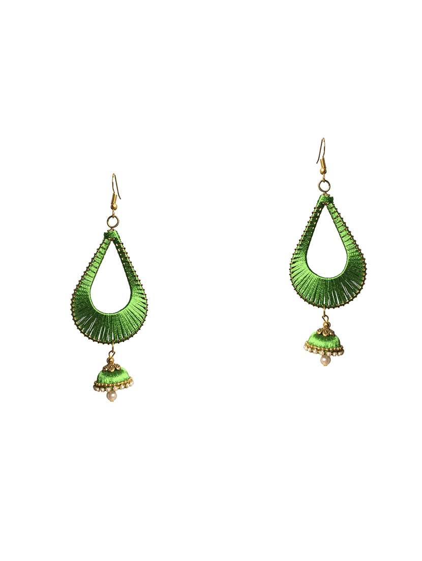 green cotton chandballi earring