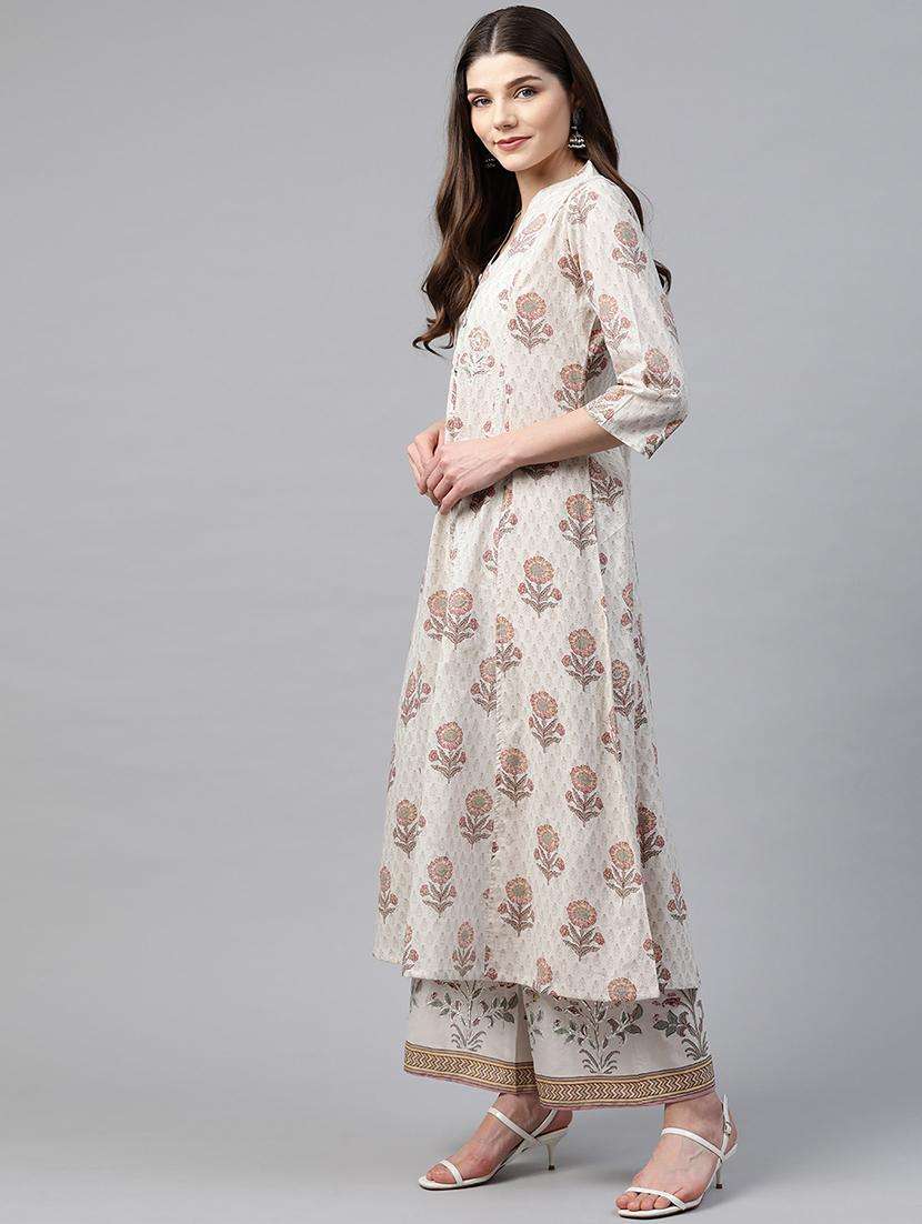 offwhite cotton kurta palazzo  set - 17595846 -  Standard Image - 3