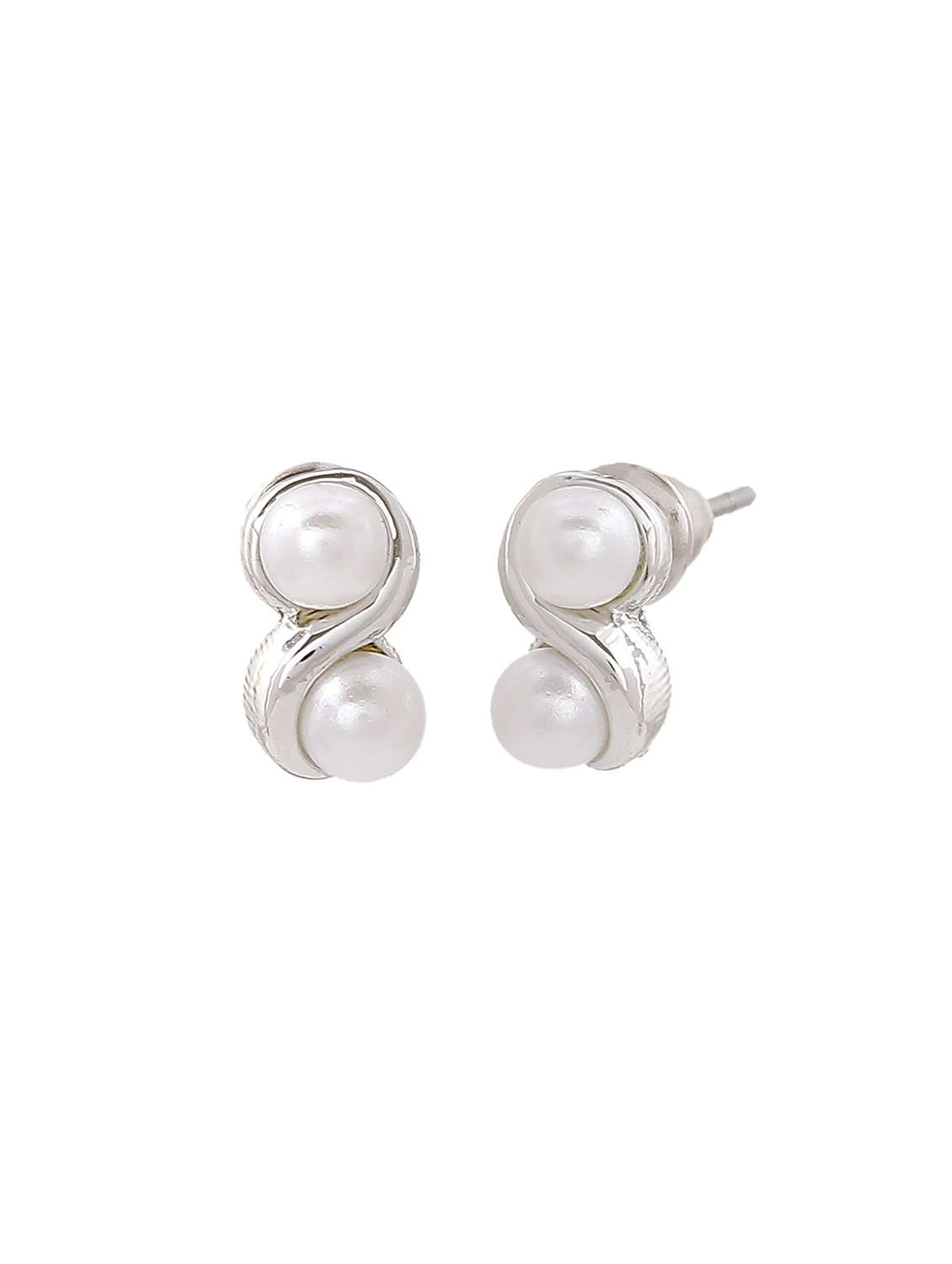 white metal studs earring - 17595891 - Standard Image - 3
