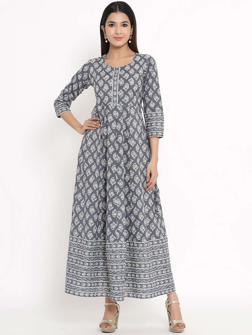 grey cotton aline ethnic dress