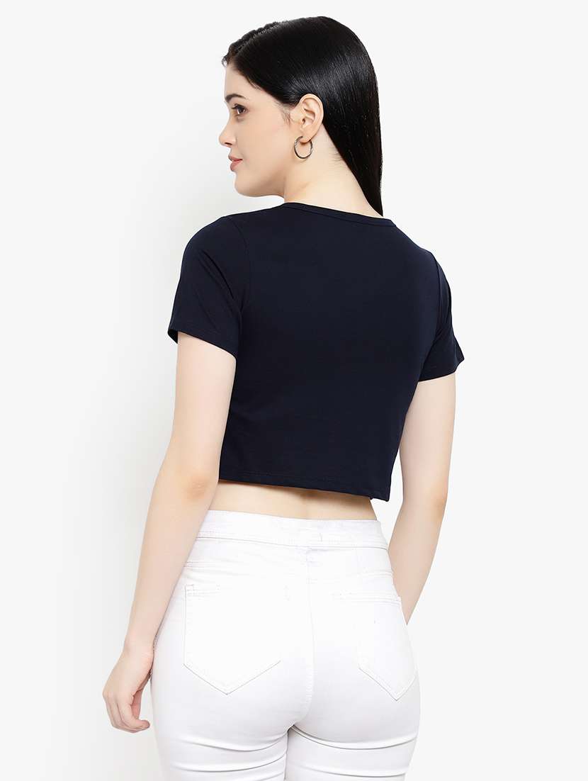 women's crop round neck t-shirt - 17596220 -  Standard Image - 3