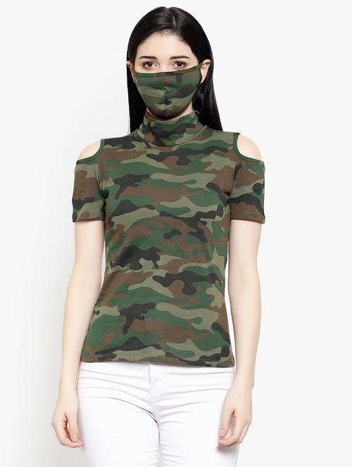cold shoulder camouflage top - 17596231 - Standard Image - 0