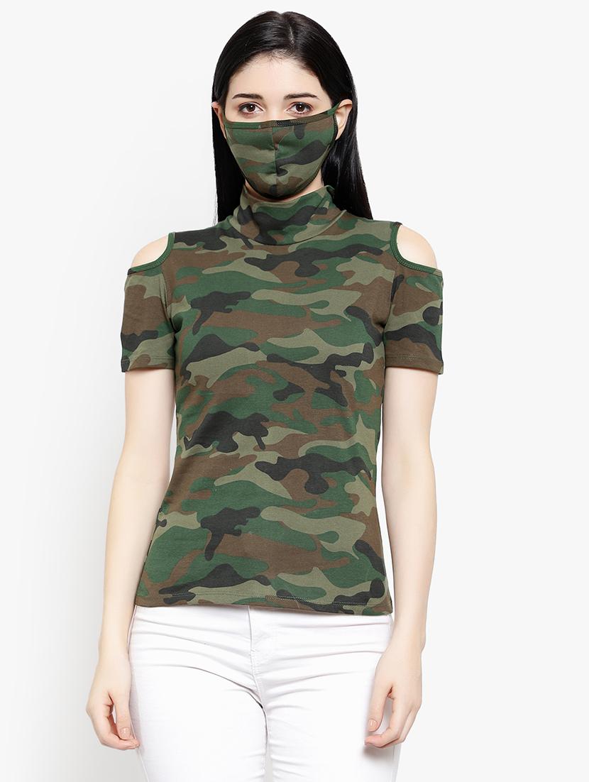 cold shoulder camouflage top - 17596231 - Zoom Image - 0
