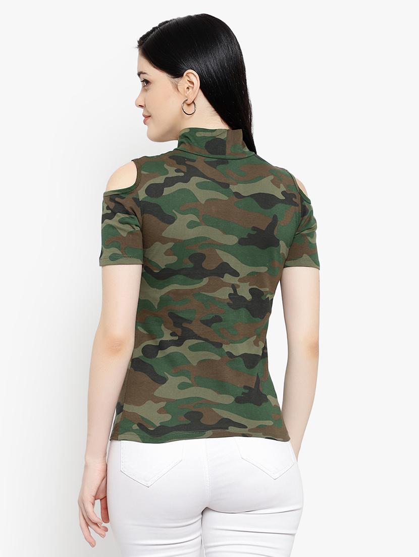 cold shoulder camouflage top - 17596231 - Standard Image - 3