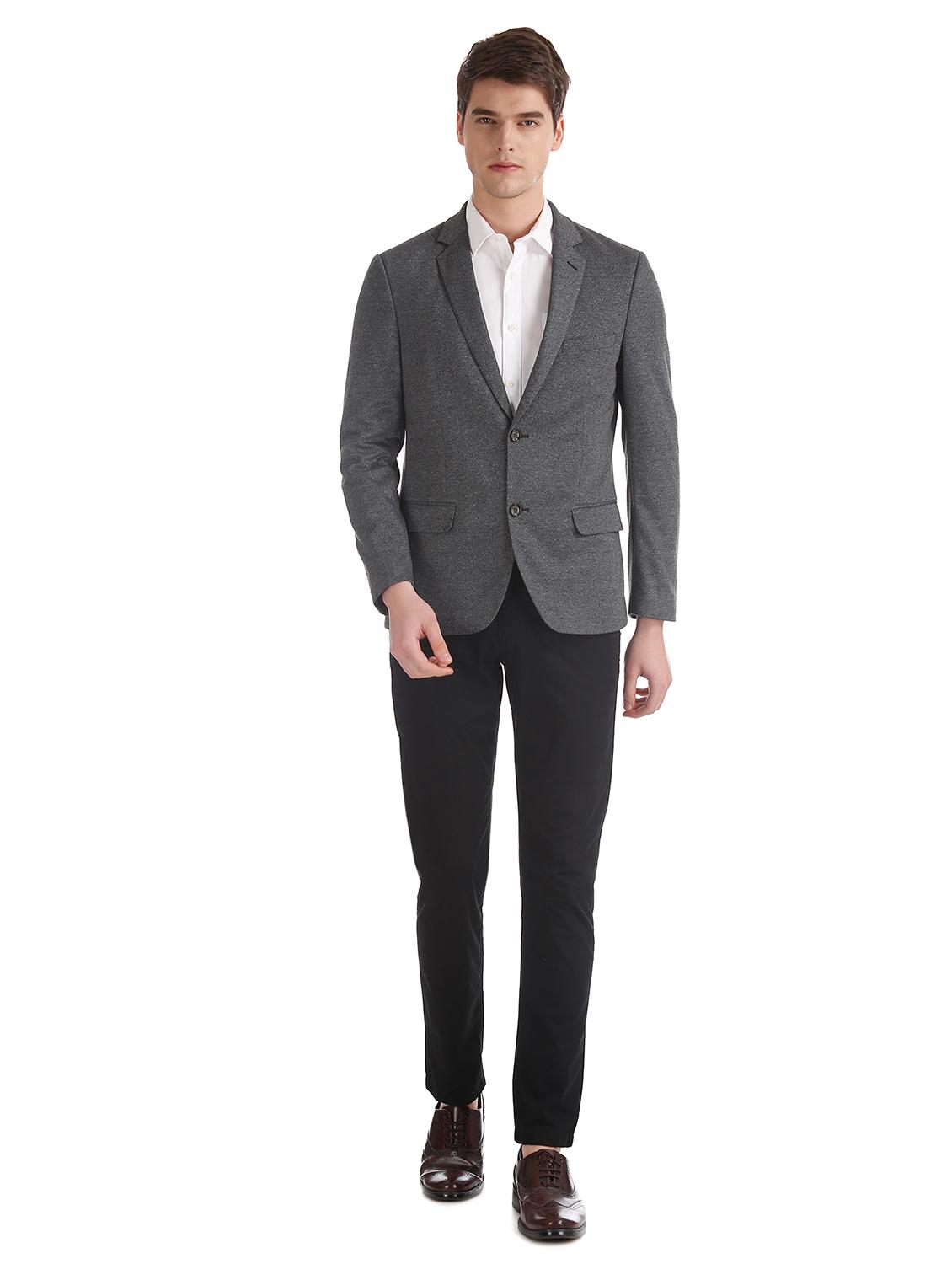grey self design single breasted formal blazer - 17597847 - Standard Image - 3