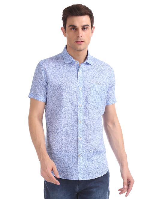 light blue printed casual shirt - 17597915 - Standard Image - 0