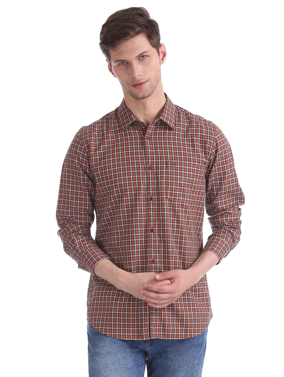 orange checkered casual shirt - 17597931 - Zoom Image - 0