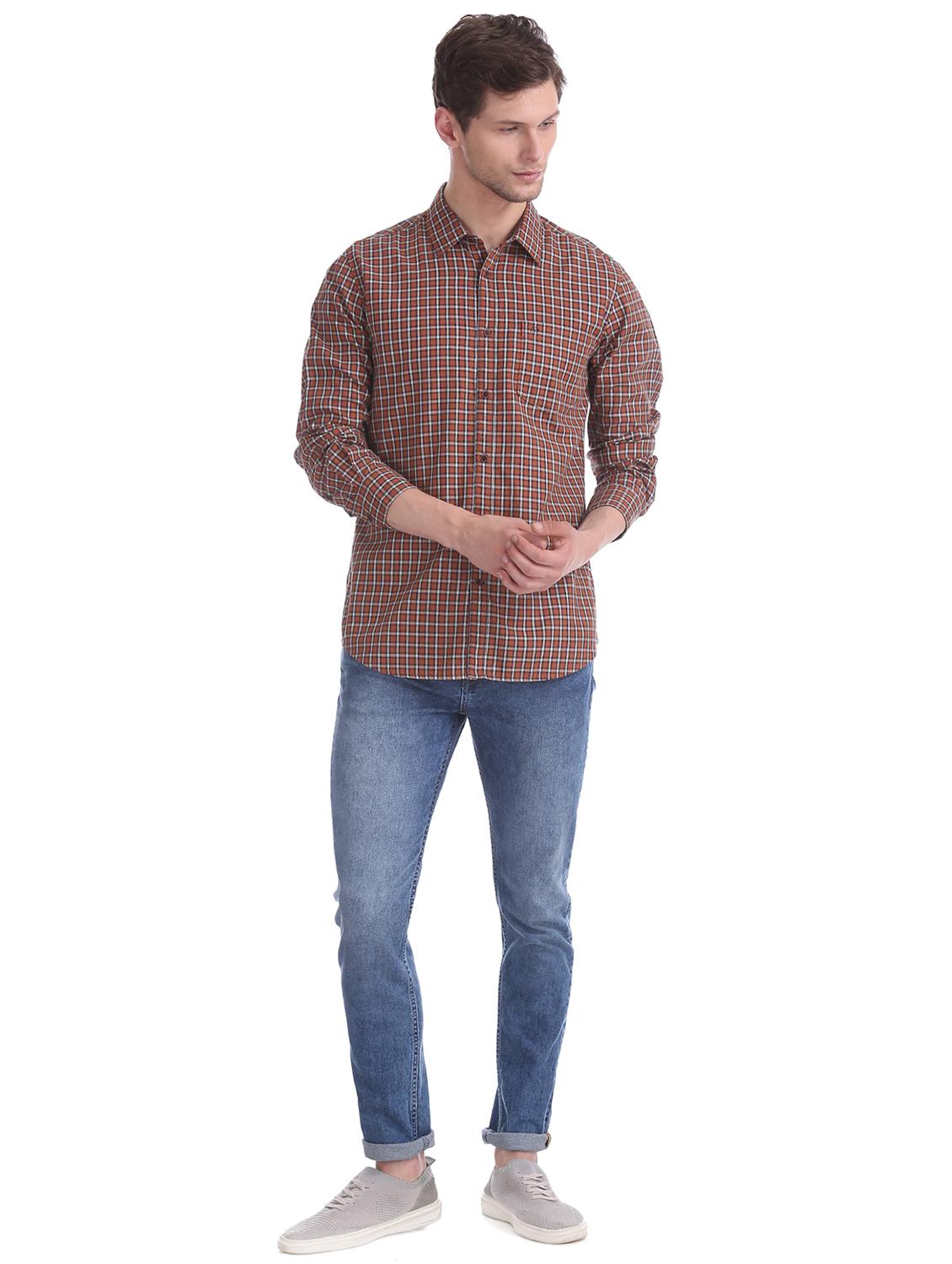 orange checkered casual shirt - 17597931 - Standard Image - 3