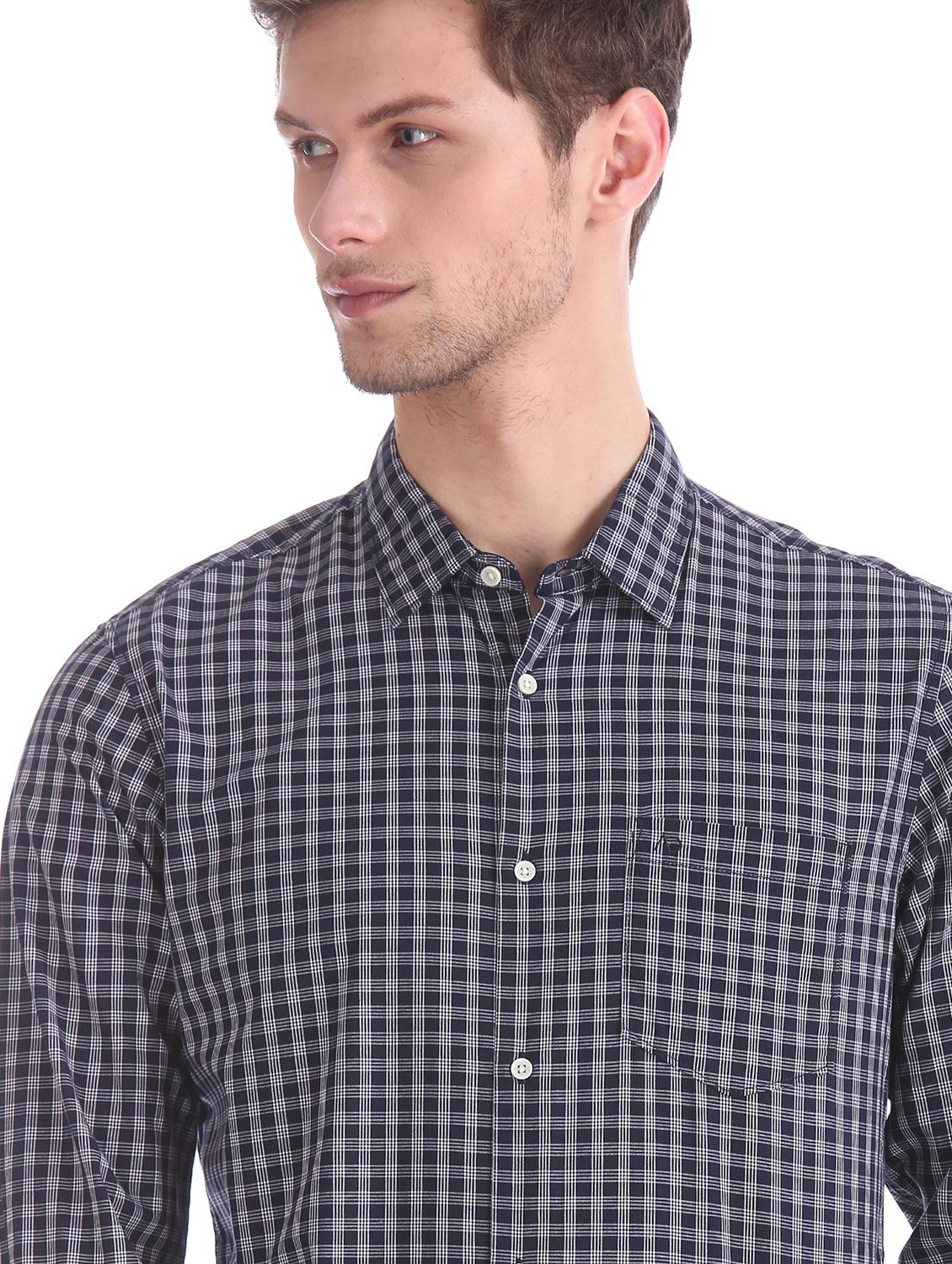 navy blue checkered casual shirt - 17597943 - Standard Image - 5