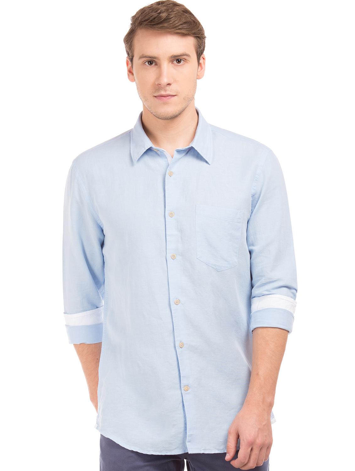 light blue solid linen casual shirt - 17598025 - Zoom Image - 0